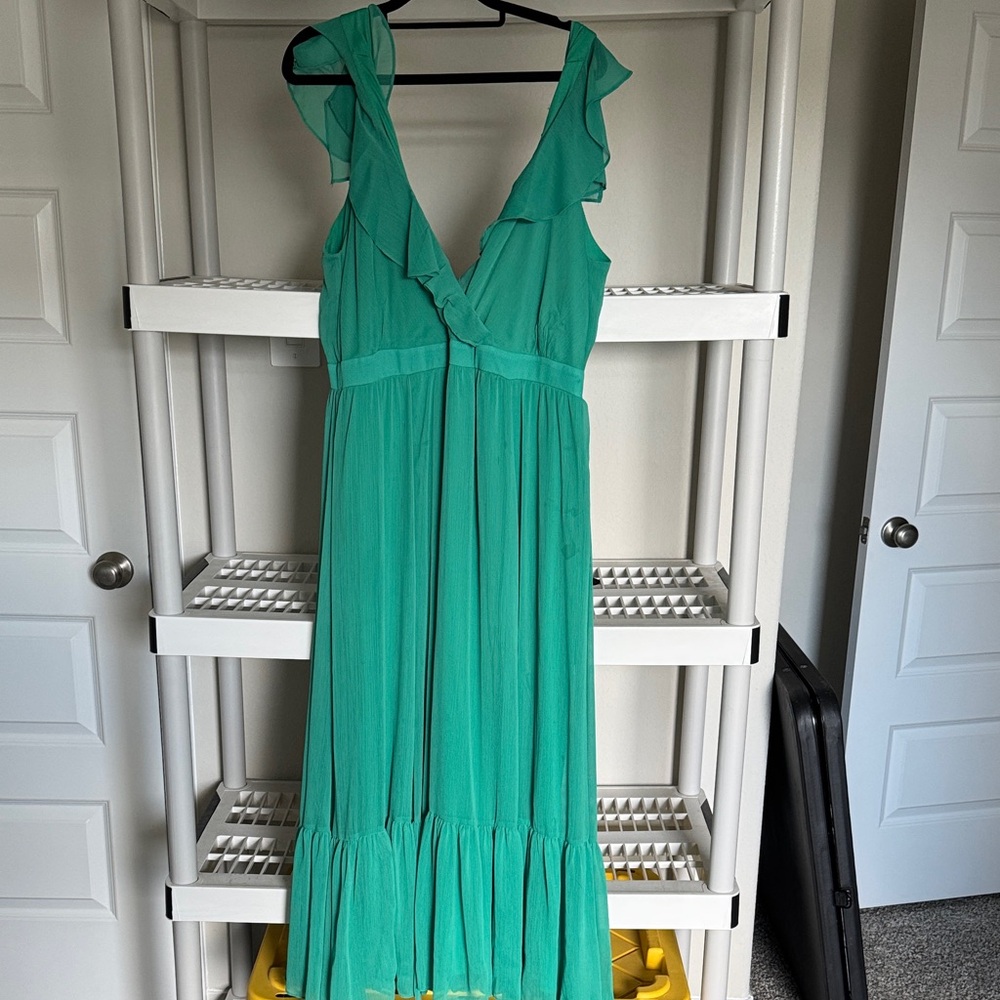 Taylor Vibrant Green Ruffled Midi Dress